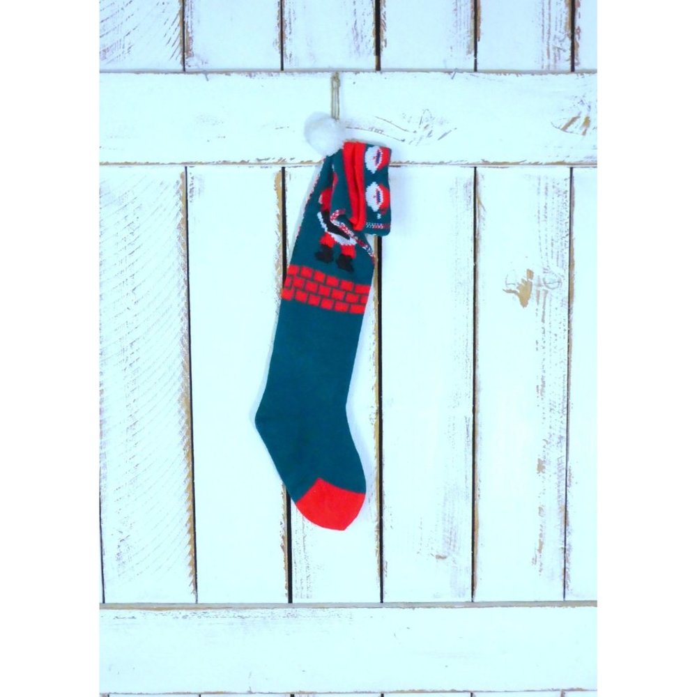 Vintage woven slouchy knit Santa Claus Christmas stocking